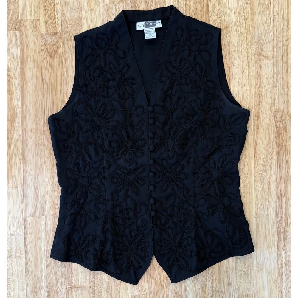 EK Designs Vintage black vest embroidered‎ floral size medium